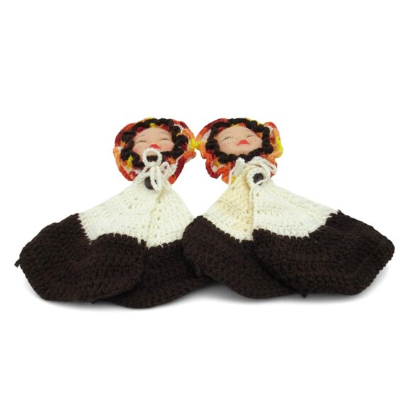 DOLL FACE Pot Holders Crochet Set of 2 Handmade Knitted 1970s Vintage - Picture 6 of 10